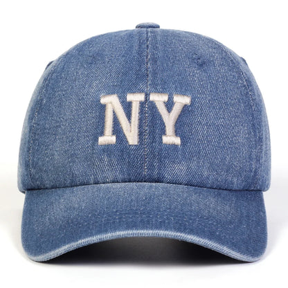 Unisex NY Letter Embroidery Washed Denim Baseball Caps
