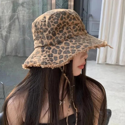 Autumn Ladies Leopard Print Fisherman Hat
