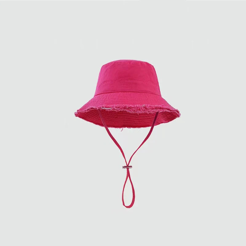 New Custom Logo Fashion Women Drawstring Torn Edge Bucket Hats