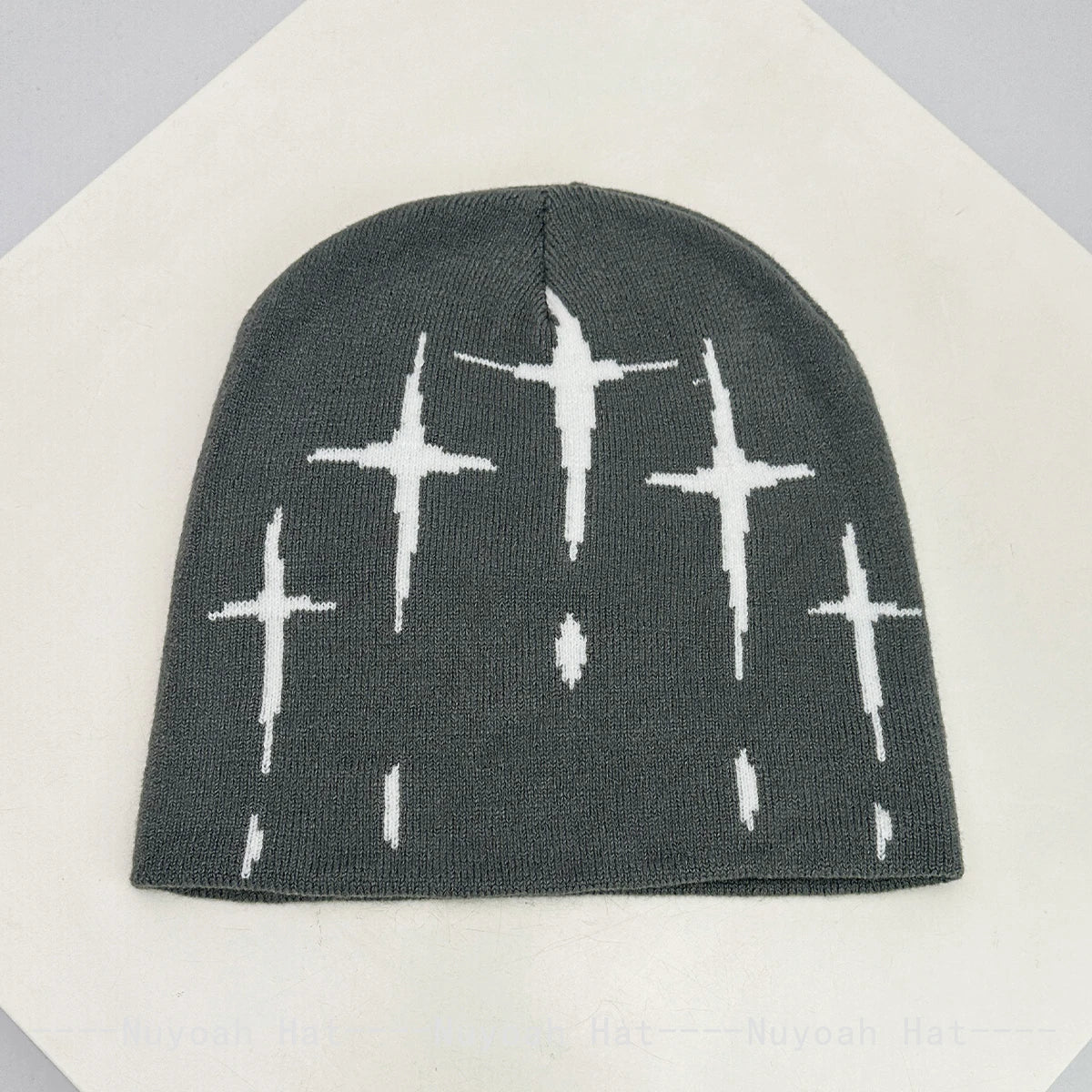 New Men Women Color Block Jacquard Cross Star Knitted Hats