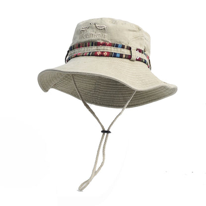 Outdoor Sun Hat Woman Bucket Hat Man Cotton Embroidered Vintage Beach Waterproof Fisherman