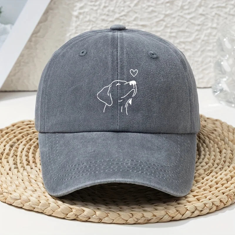 White Line Dog Print Women's Baseball Cap, Versatile for Spring and Summer