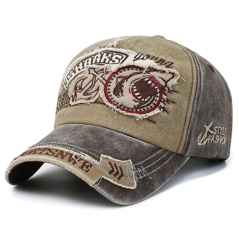 Distressed Washed Shark Denim American Vintage Flat Cap