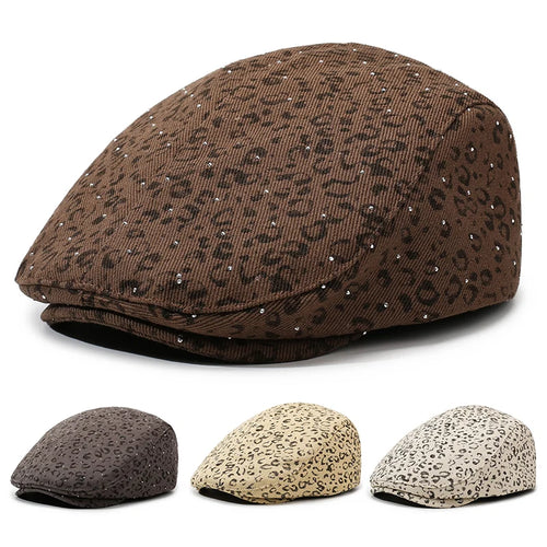 Vintage Leopard Print Newsboy Cap