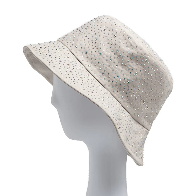 Summer Women Bucket Hat Fashion Colorful Rhinestones Cap