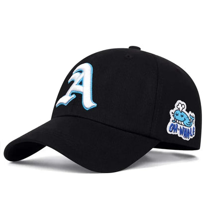 Unisex Gothic Letter A Side Whale Embroidery Baseball Caps Spring and Autumn