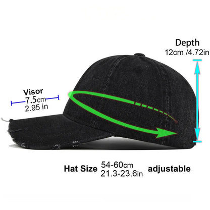 High Quality Perforated Denim Hat, Vintage Baseball Cap