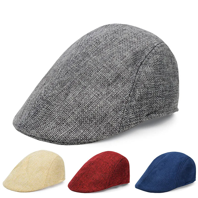 Men Berets Cap British Style 2024 New Autumn Summer Linen Hats