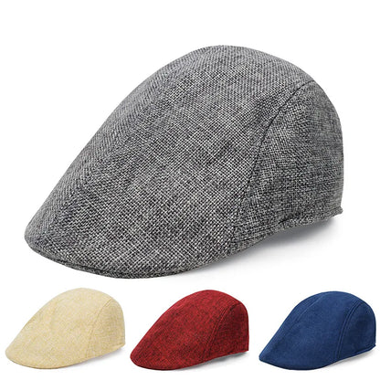 Men Berets Cap British Style 2024 New Autumn Summer Linen Hats