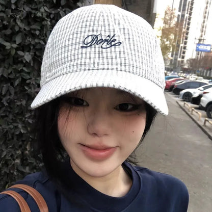 Korean Style Plaid Letter Embroidered Baseball Cap