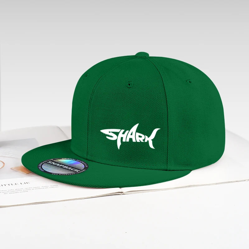Shark Letter Print Flat-Brim Cap Snapback Cap