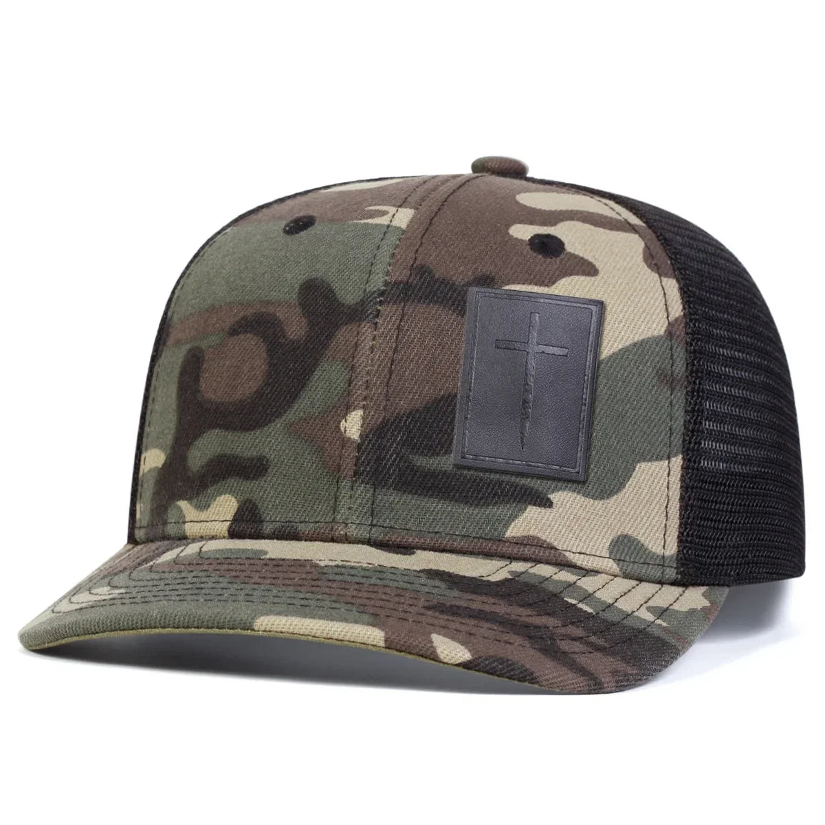 Unisex Cross Black Leather Label Baseball Net Caps Spring Summer