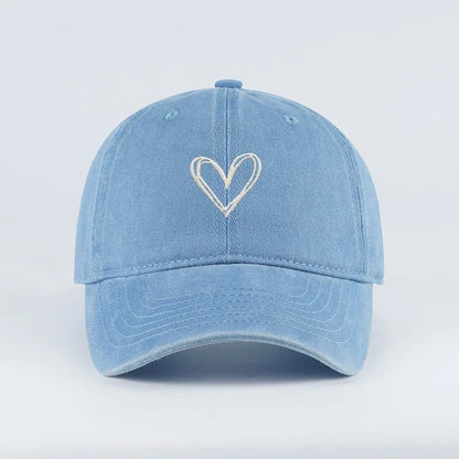 Y2K Style Heart Embroidered Baseball Cap Vintage Washed Distressed Dad Cap Breathable Adjustable Sun Hat