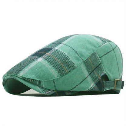Men's Plaid Pattern Flat Cap Newsboy Hat Women Beret