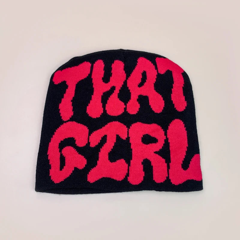 Korean Letter Color Block Knitted Hats Versatile Retro Fashion Casual Beanies