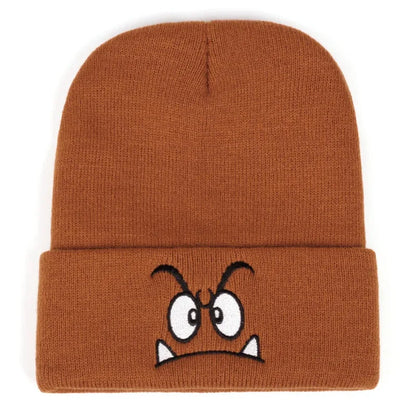 Angry Expression Embroidered Knitted Hat