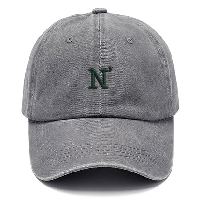 Cotton Washed Vintage Snapback Embroidered Letter N Unisex Baseball Cap