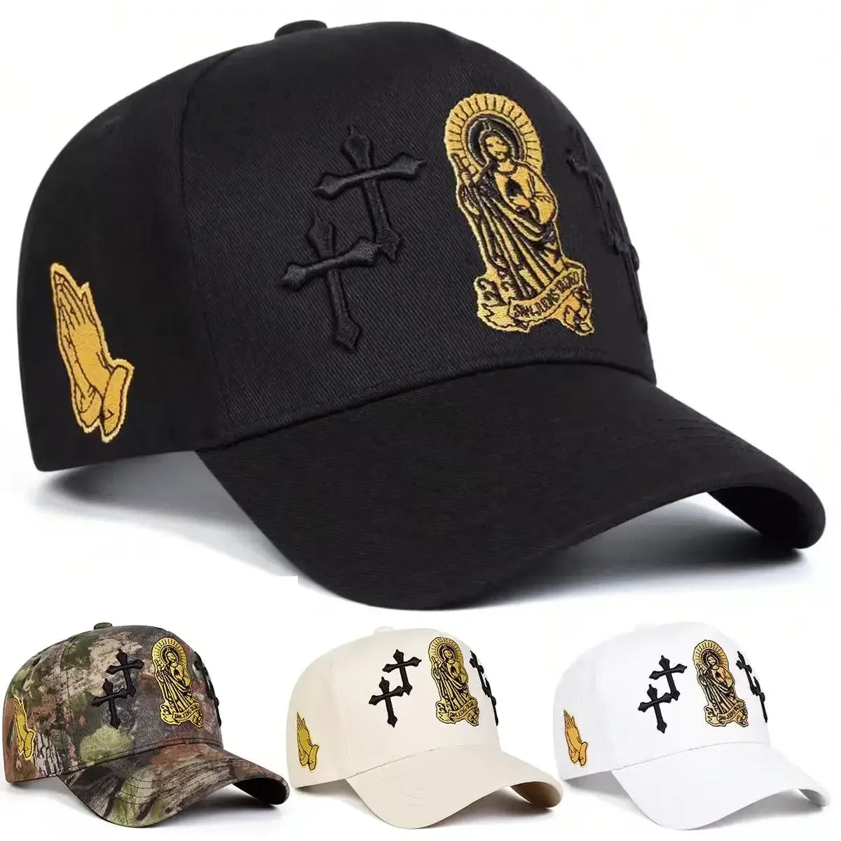 Unisex Cross Embroidery Baseball Caps Spring Autumn