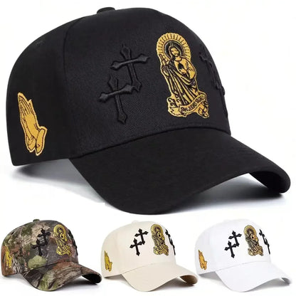 Unisex Cross Embroidery Baseball Caps Spring Autumn