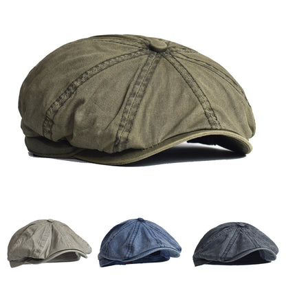 Washed Cotton Newsboy Cap Peaky Octagonal Hat Vintage Casual Cap