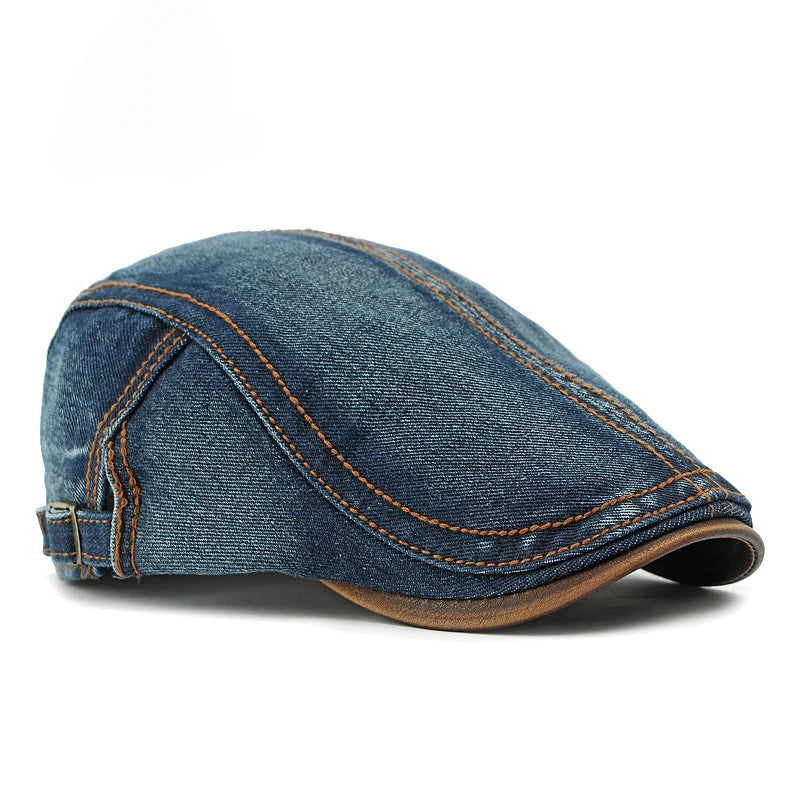 Spring New Washed Denim Hat Men's Beret British Retro Cap