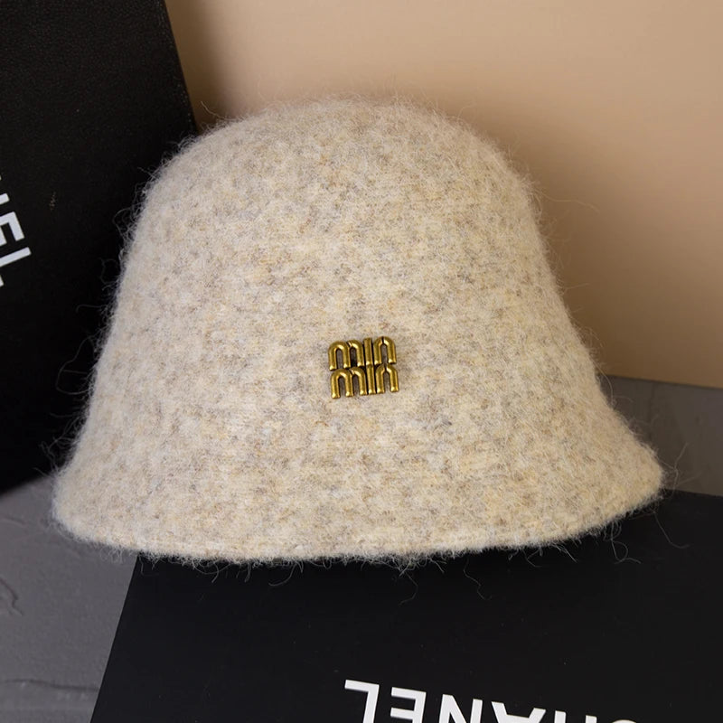 Designer Wool Warm Bucket Hat Women Fashion Fisherman Winter Hats