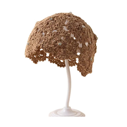New Adult Hair Cap With Hollow Design Solid Color Knitted Mesh Cap