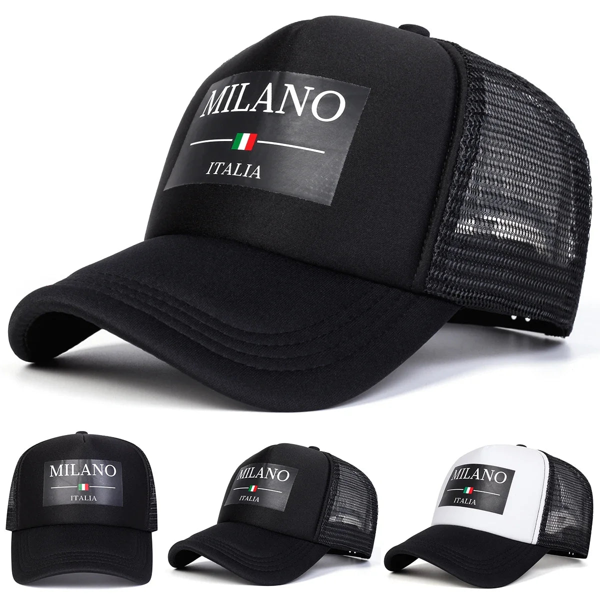 Unisex Milano Italia Letter Printing Baseball Net Caps Spring Summer