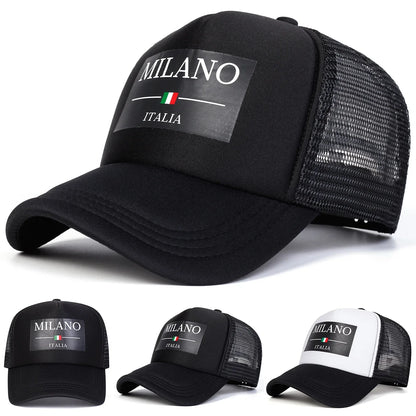 Unisex Milano Italia Letter Printing Baseball Net Caps Spring Summer