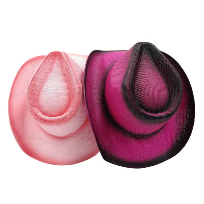 Western Thick Cowboy Hat Retro Pink Gradient Straw Hat