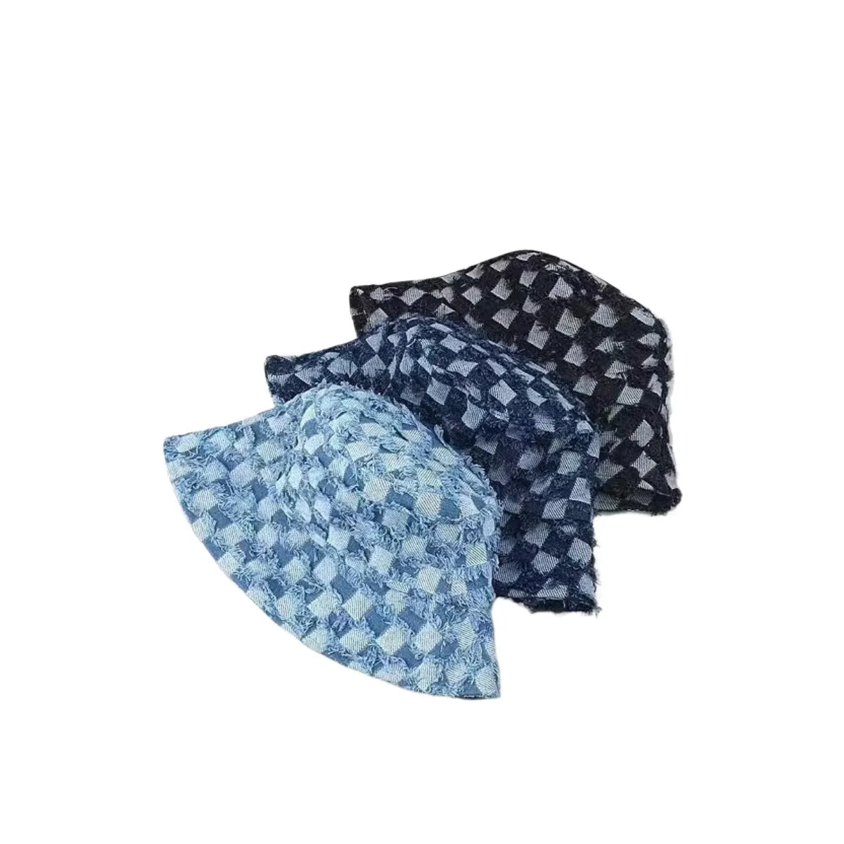 New Korean Style Denim Blue Plaid Bucket Hat
