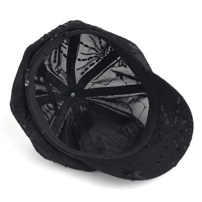 Women’s Sequined Beret Hat Korean Style Sparkle Newsboy Cap