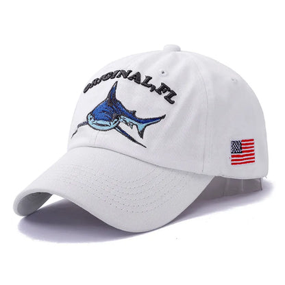 New High Quality Wash Cotton America Flag Shark Men's Baseball Cap
