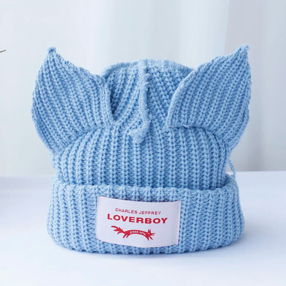 Lover Boy Cat Ear Knit Hat Solid Warm Pig Ear Woolen Hat
