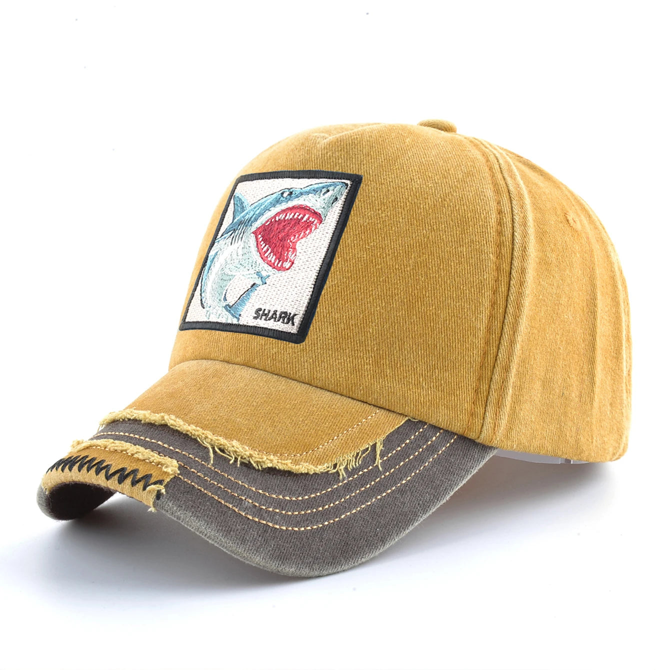 Vintage Denim Baseball Cap With Embroidery Shark Patch Men