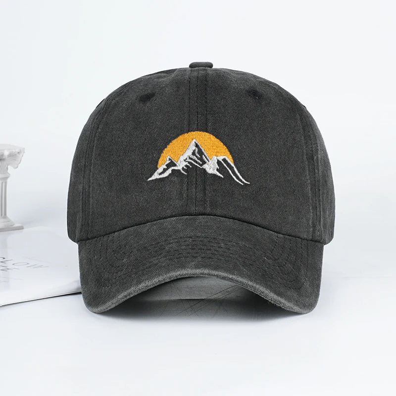 Vintage Mountain Sunrise Embroidered Washed Baseball Cap