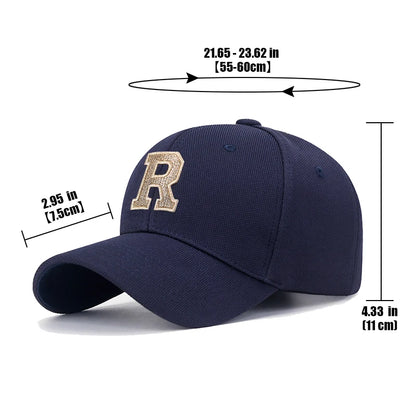 New High Quality R Letter  Gold Thread 3D Embroidery Adjustable Elastic Pineapple Cloth Baseball Cap Sun Hat