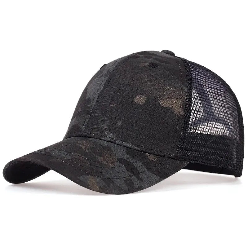 Unisex Solid Color Plaid Fabric Baseball Net Caps