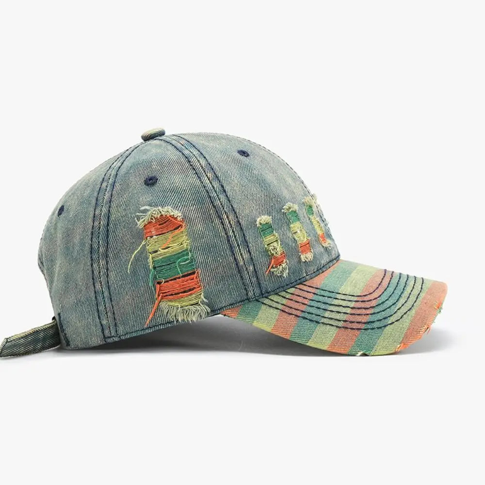 Adjustable Frayed Denim Baseball Cap