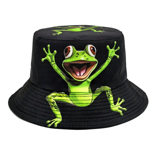 Four Seasons Polyester Cartoon Print Bucket Hat Fisherman Hat Outdoor Travel Cap Hats for Men and Women