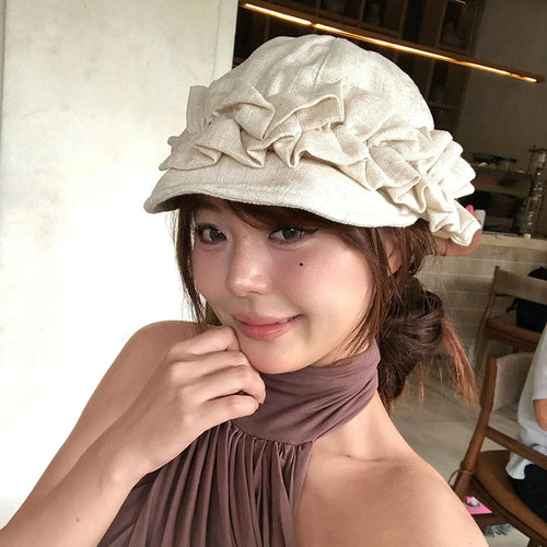 Japan Linen Fabric Women's Beret Hat Summer Vintage