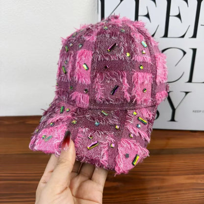 Trendy Western-Style Women's Distressed Denim Baseball Cap