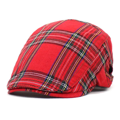 Four Seasons Cotton Plaid Newsboy Caps Men Flat Peaked Cap