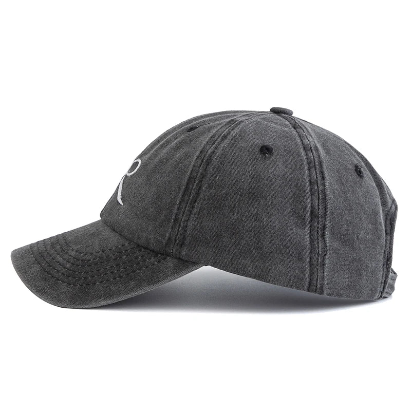 Women Washed Cotton Cap Bow Knot Embroidery Vintage Baseball Cap Female
