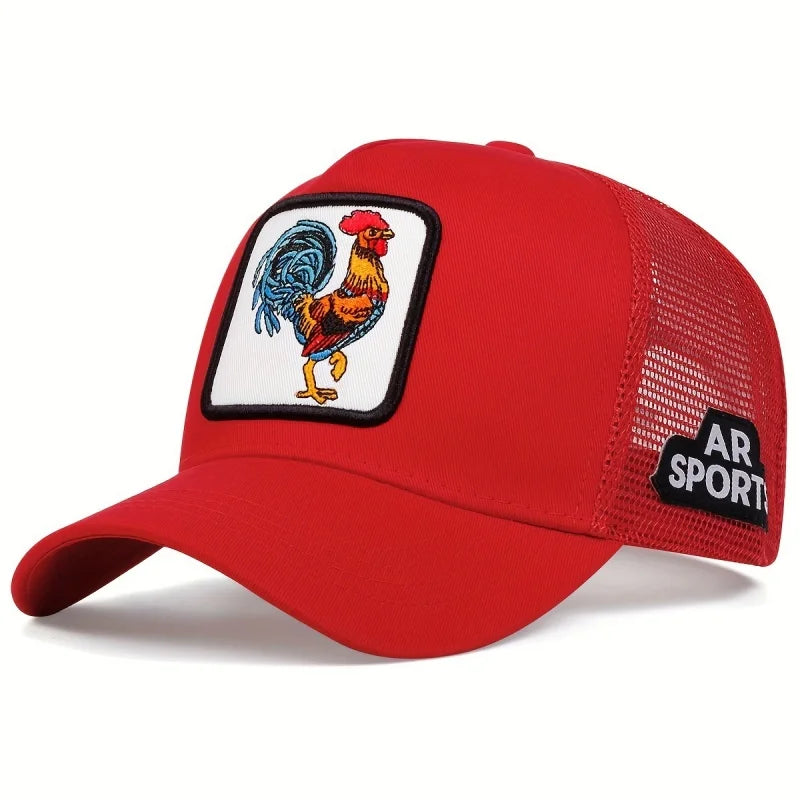 Spring New Animal Embroidery Net Rooster Hat Male and Female