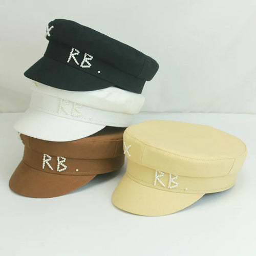 Luxury Women Pearls RB Letter Militray Hat Fashion Streetwear Navy Hat