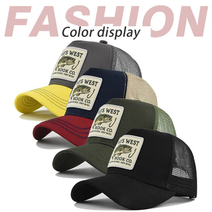 High Quality Fishing Embroidery Baseball Cap Outdoor Fishing Snapback Mesh Hat Sunshade Trucker Hat