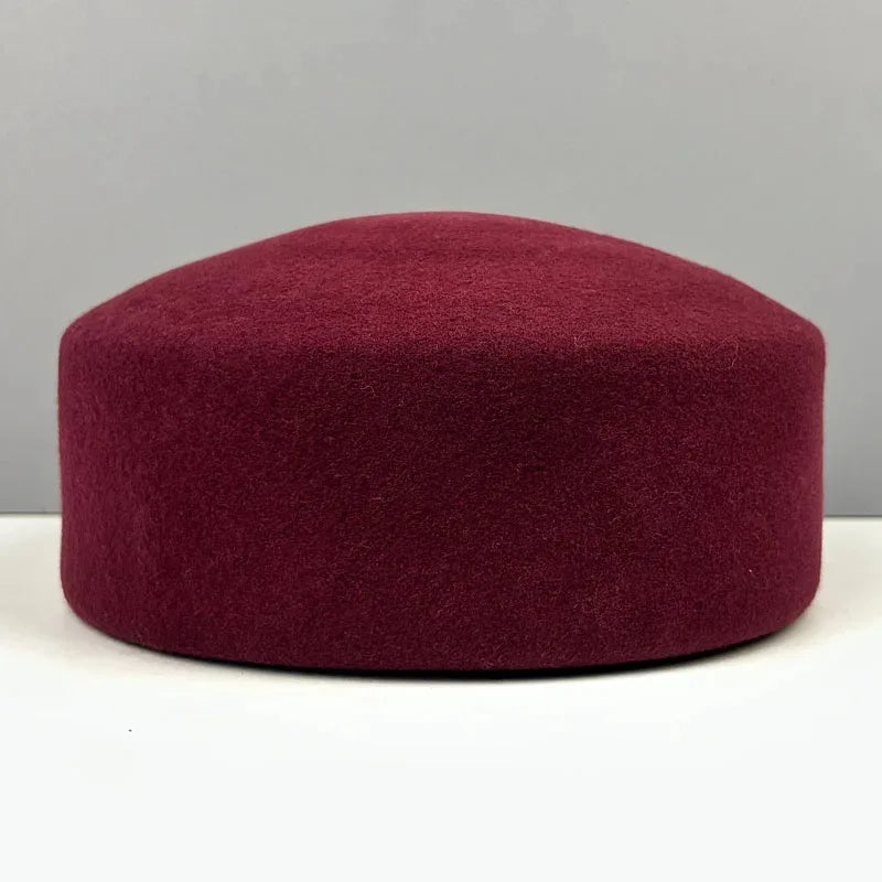 Women Wool Felt Berets Hat Vintage Hard Top Concave Top Fedoras Hats