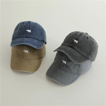 New Baby Embroidery Bear Denim Baseball Hats