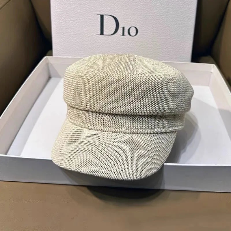 Linen Beret Hat Women French Style Spring Summer Flat Top Plain Beret Caps
